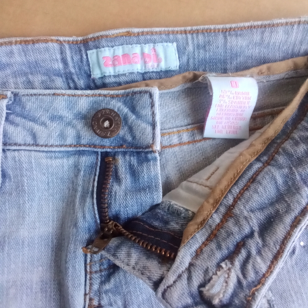 Zana Di Jeans Very Short Jean Mini Skirt Size 0 Pink Floral & Gemstone Designs - Picture 11 of 15